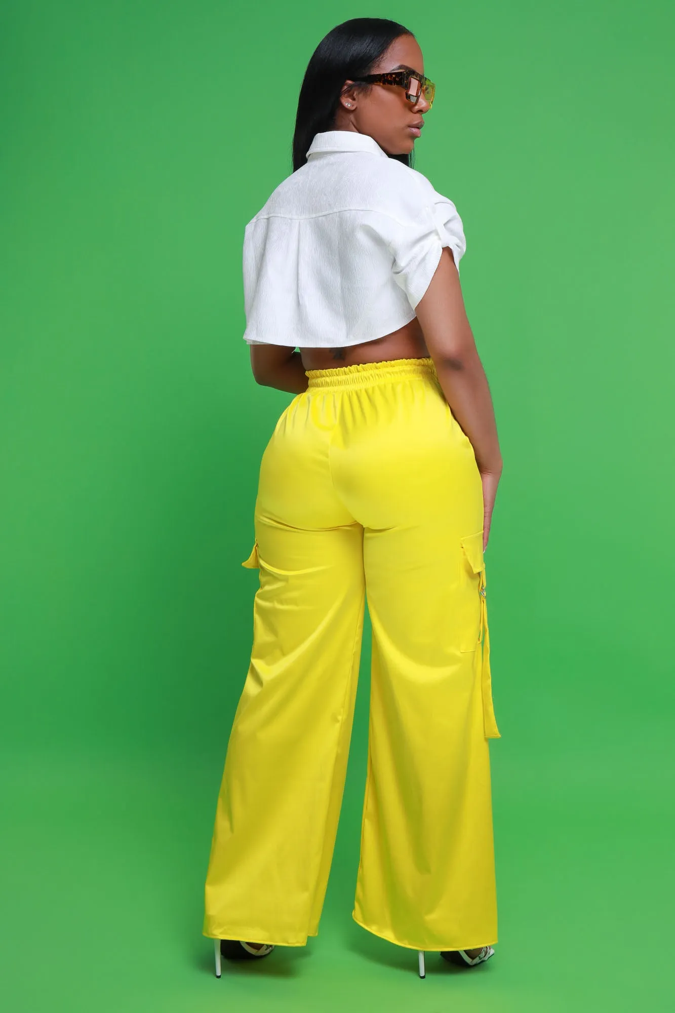 Radio Silence Textured Button Down Crop Top - White sold by Swankaposh product image thumbnail 5