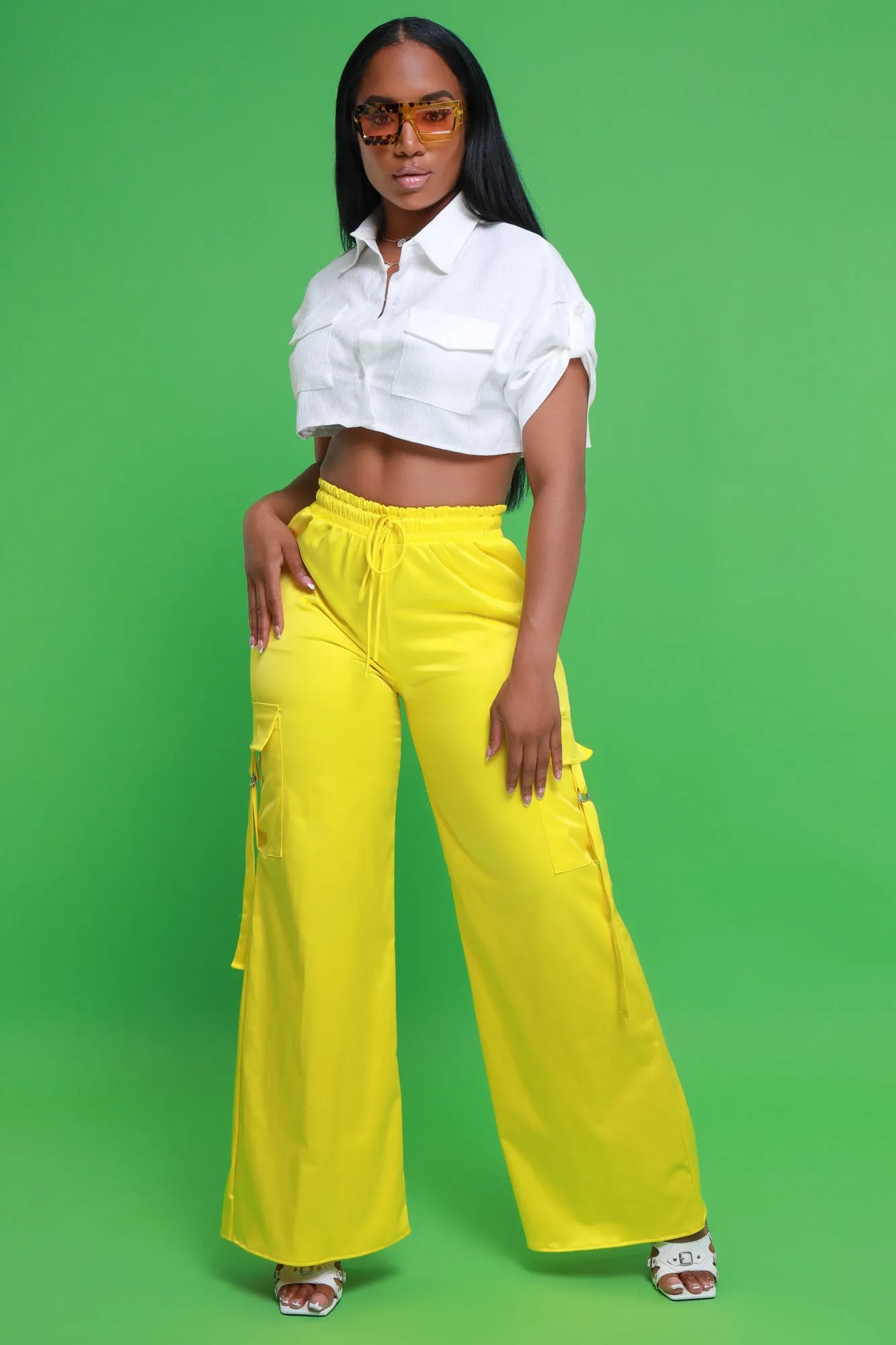 Radio Silence Textured Button Down Crop Top - White sold by Swankaposh product image thumbnail 4