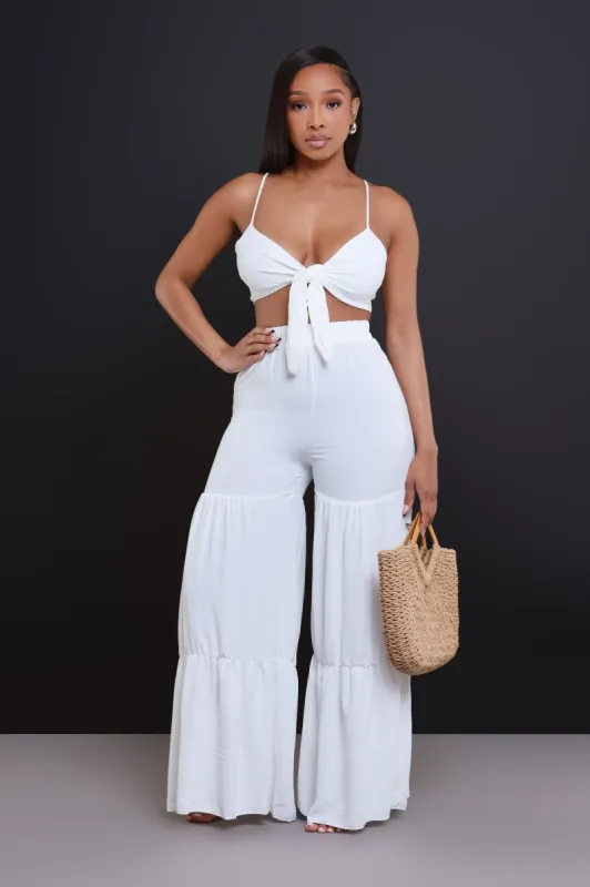 Remix It Cropped Wide Flare Pants Set - White sold by Swankaposh
