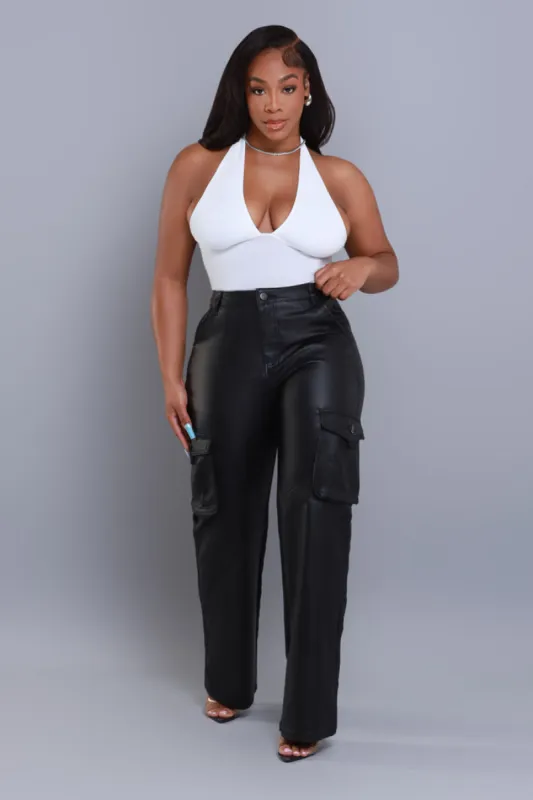 Call The Shots Faux Leather Cargo Pants - Black sold by Swankaposh