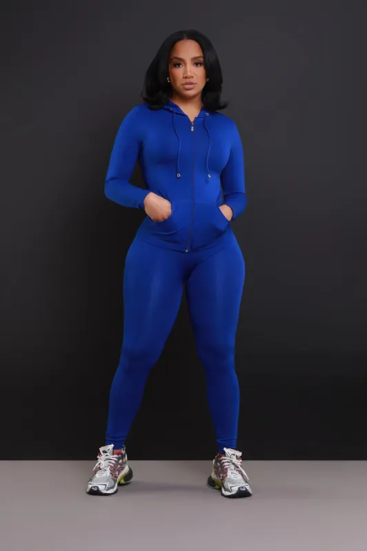 Just Vibing Seamless Zip Up Legging Set - Royal Blue sold by Swankaposh