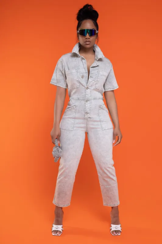 Rewired Short Sleeve Utility Jumpsuit - Mineral Wash Sage sold by Swankaposh