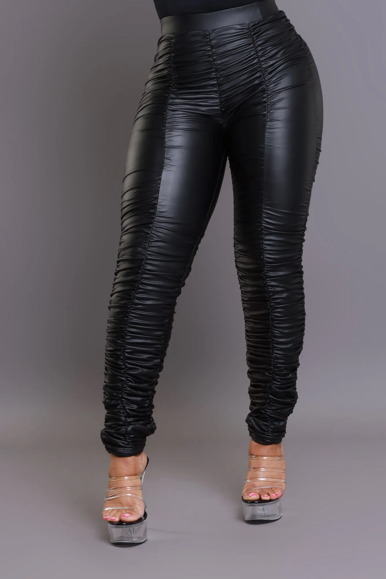 Be Honest Ruched High Waist Pants - Black Faux Leather sold by Swankaposh product image thumbnail 4