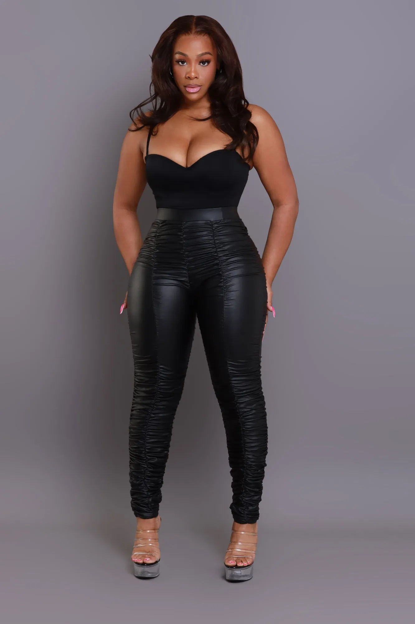 Be Honest Ruched High Waist Pants - Black Faux Leather sold by Swankaposh product image thumbnail 3