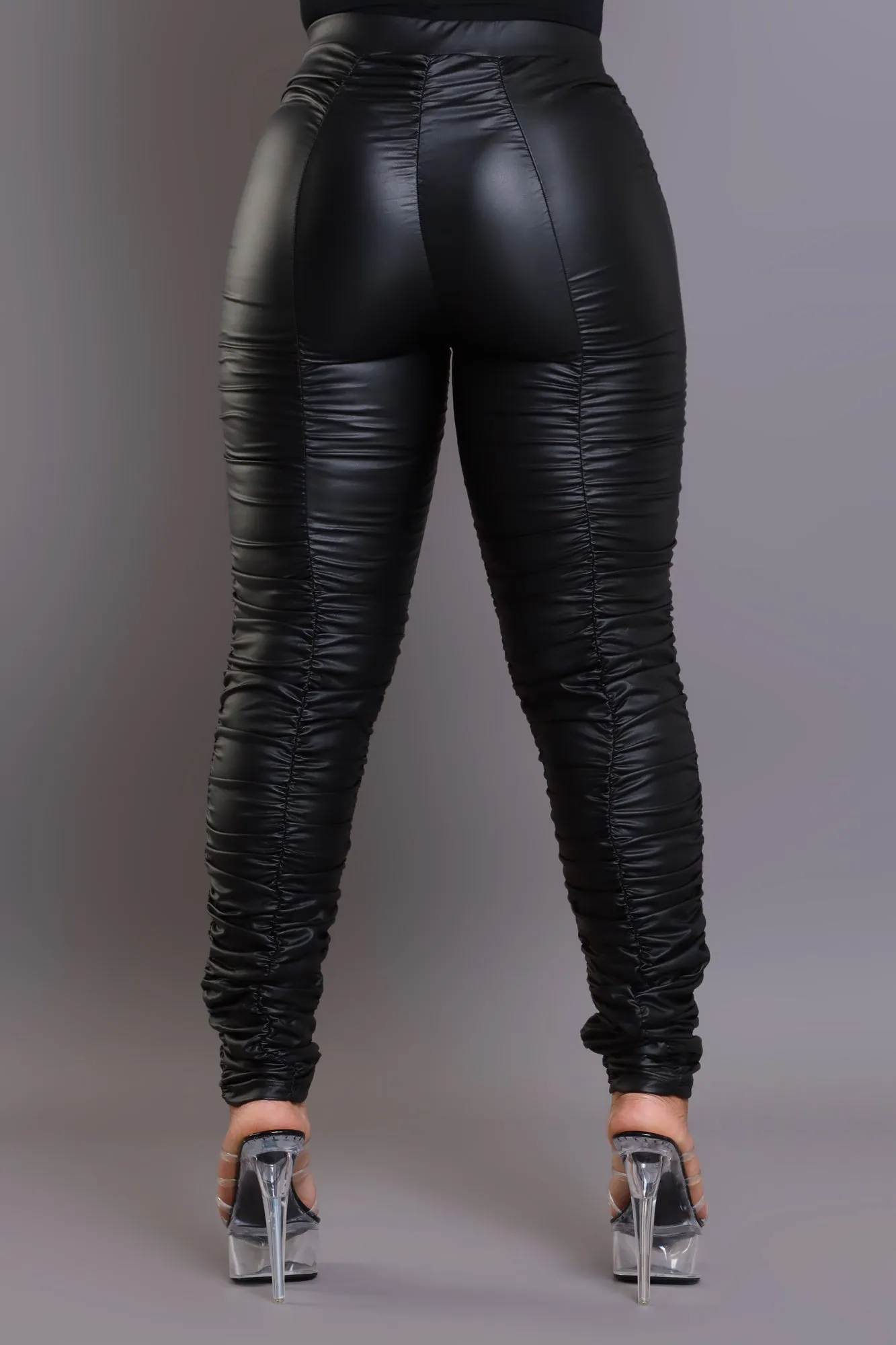 Be Honest Ruched High Waist Pants - Black Faux Leather sold by Swankaposh product image thumbnail 2