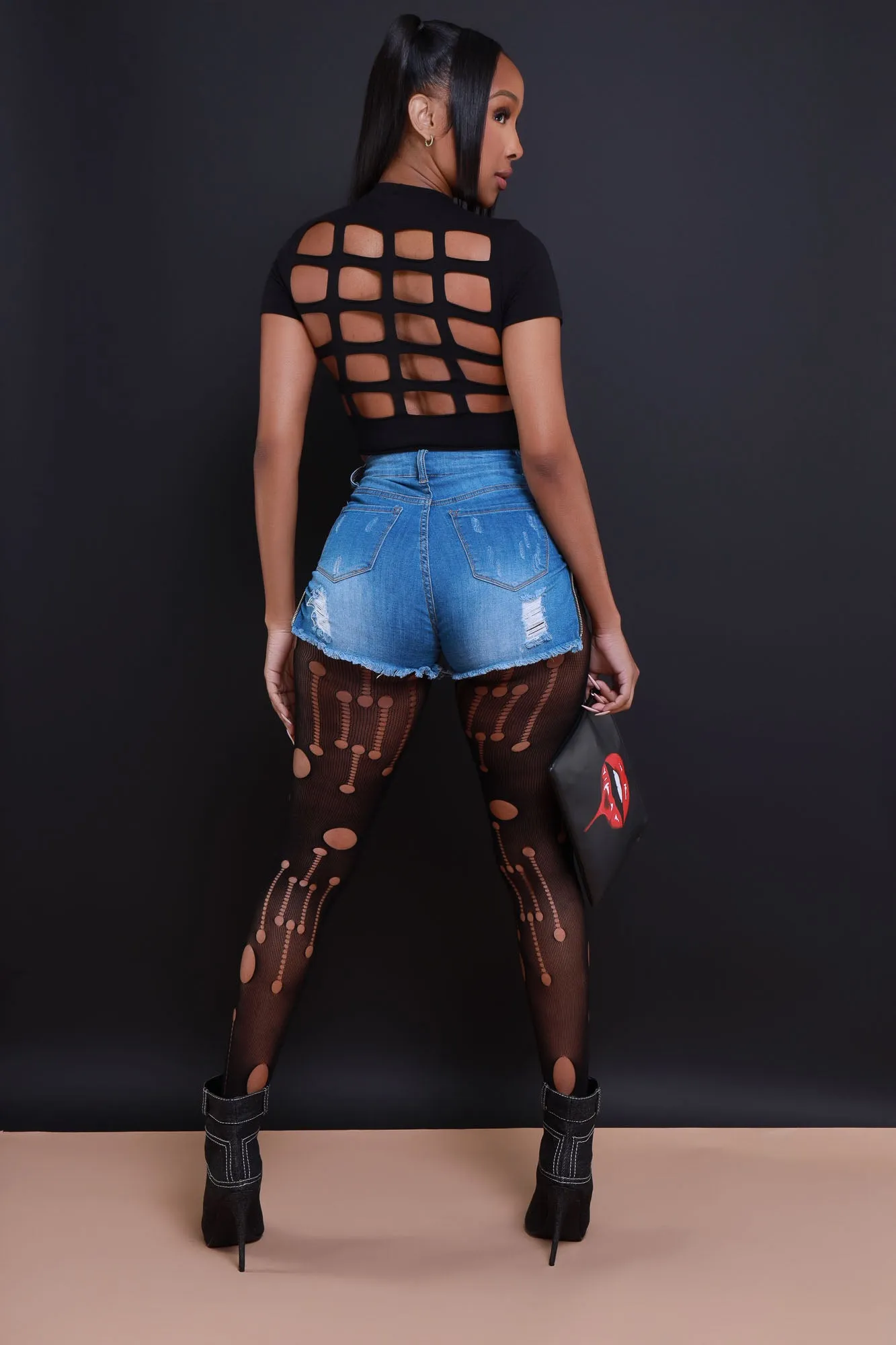 Born To Ride Graphic Print Cropped Cut Out T-Shirt - Black sold by Swankaposh product image thumbnail 3