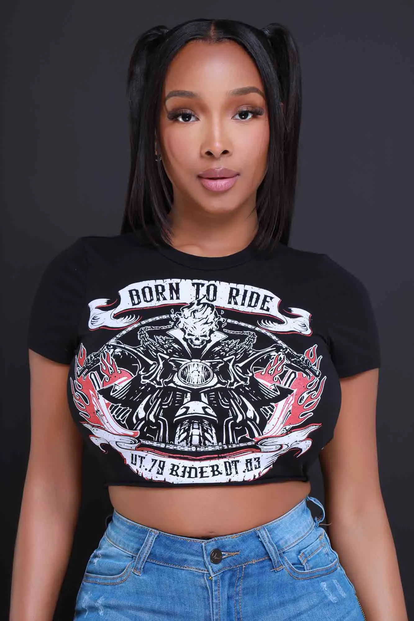 Born To Ride Graphic Print Cropped Cut Out T-Shirt - Black sold by Swankaposh