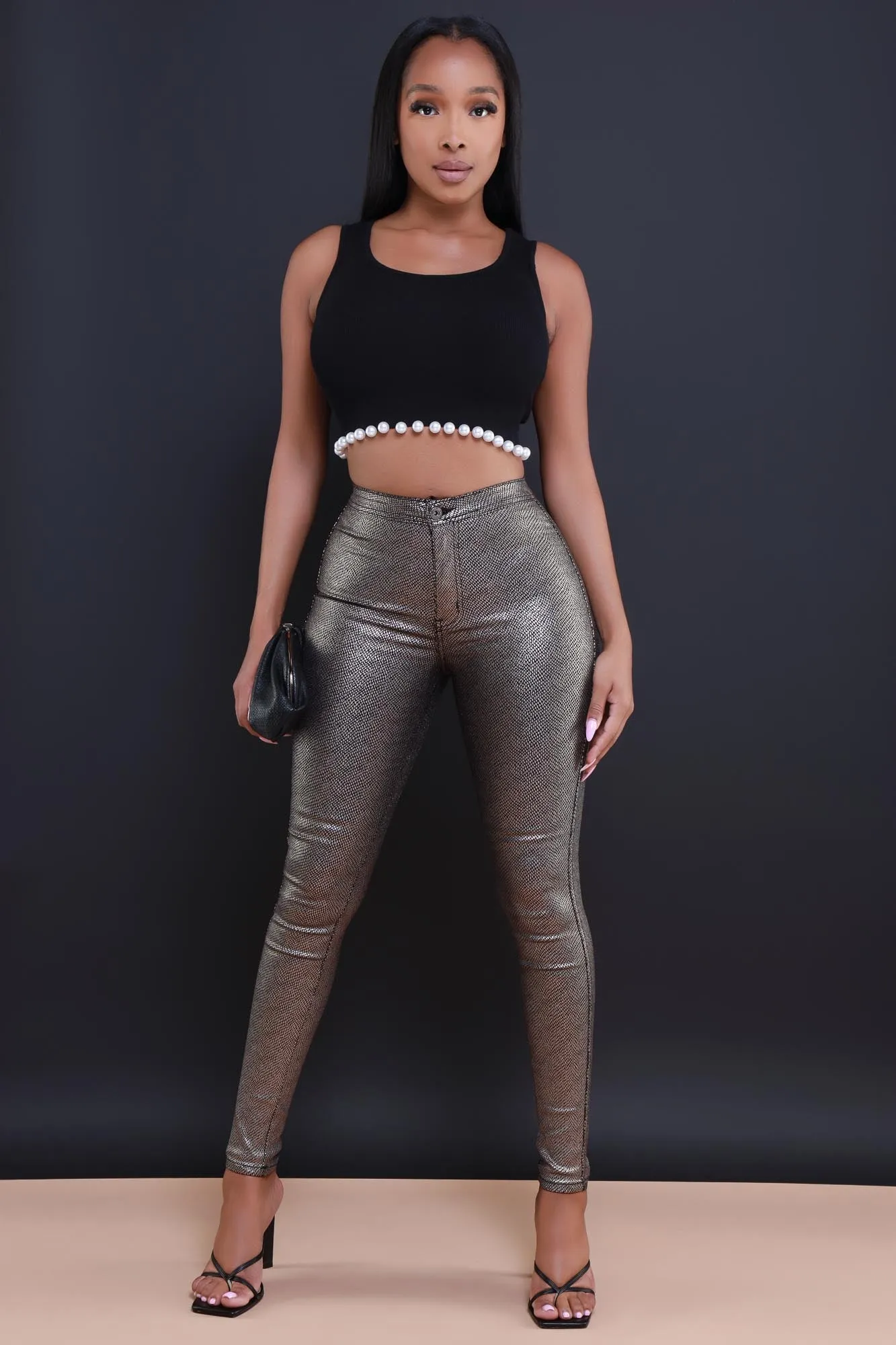 Bittersweet Pearl Embellished Sleeveless Crop Top - Black sold by Swankaposh product image thumbnail 2