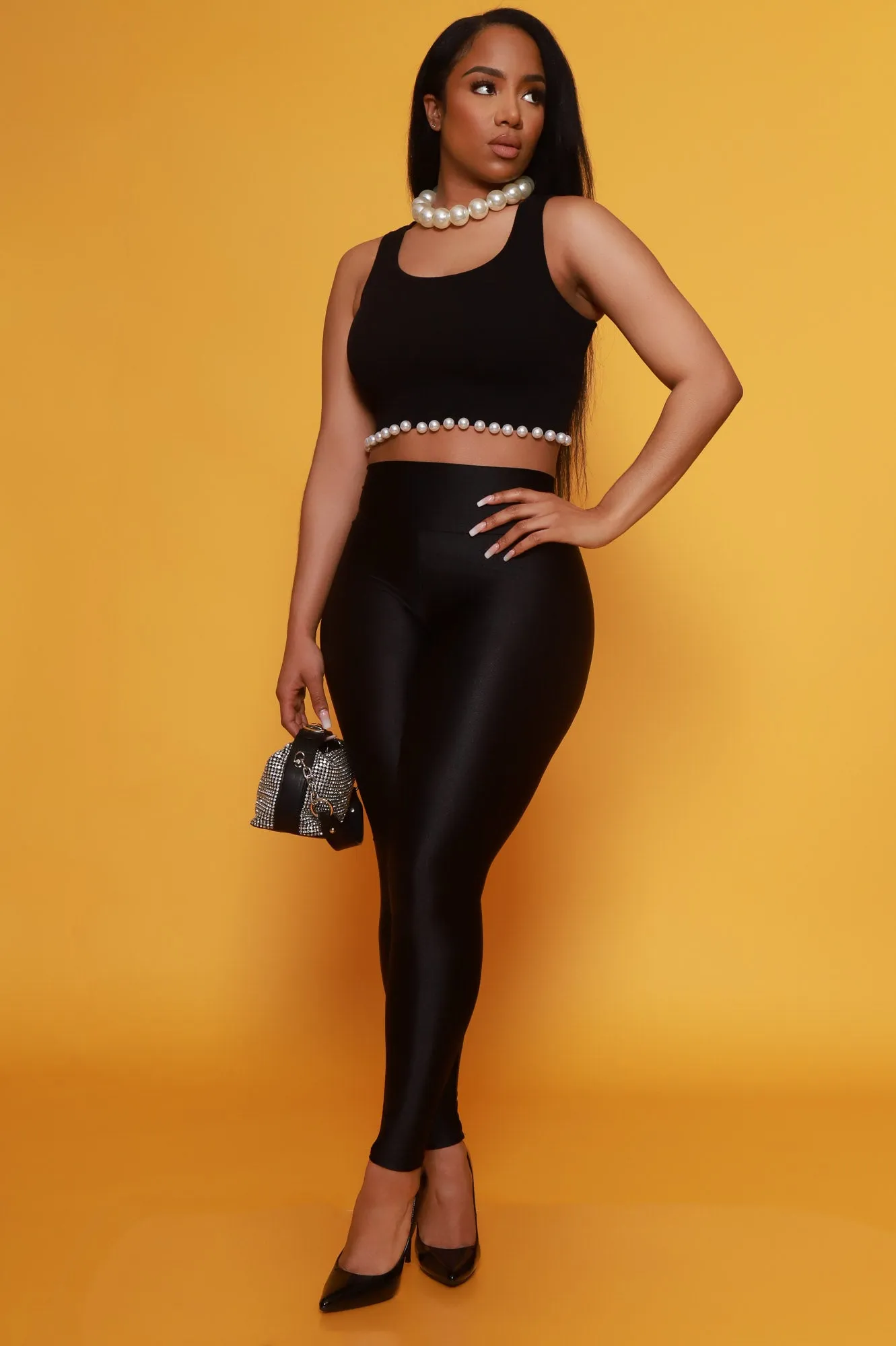 Bittersweet Pearl Embellished Sleeveless Crop Top - Black sold by Swankaposh product image thumbnail 4