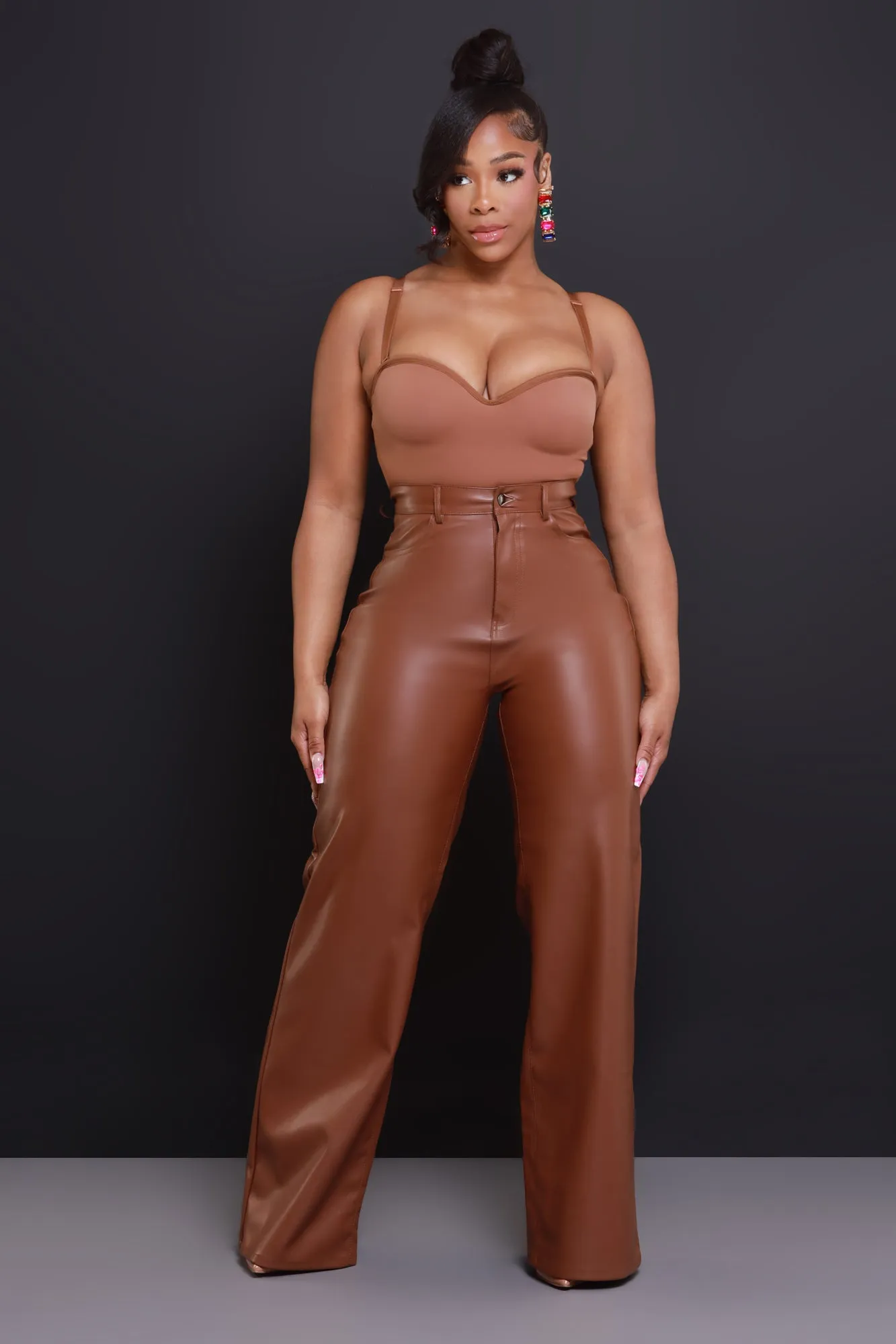Offline Faux Leather Bootcut Pants - Caramel sold by Swankaposh