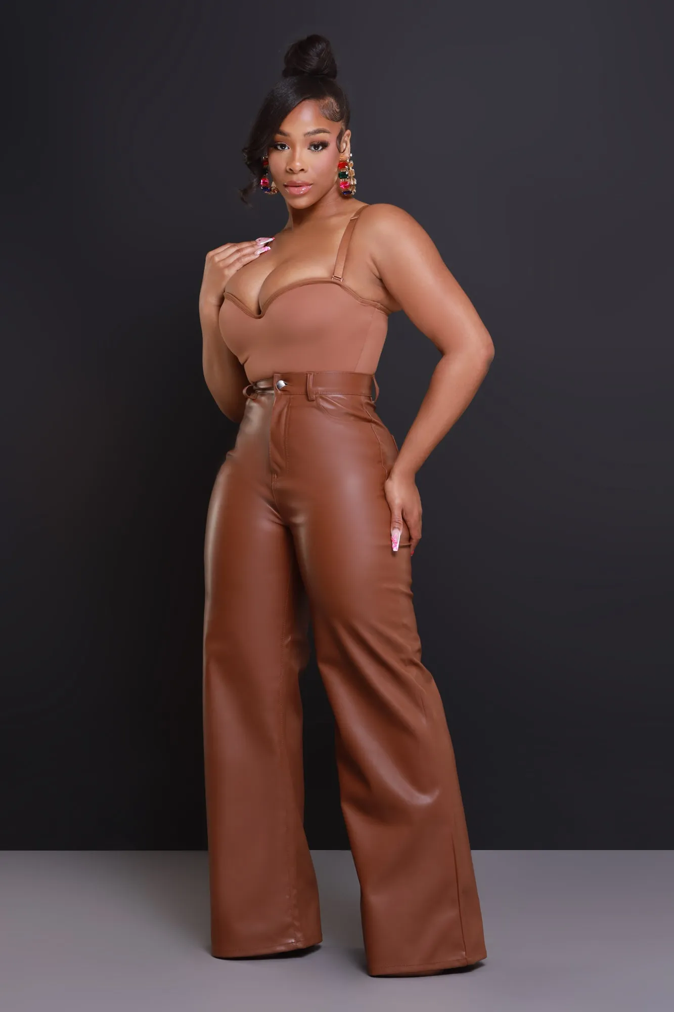 Offline Faux Leather Bootcut Pants - Caramel sold by Swankaposh product image thumbnail 5