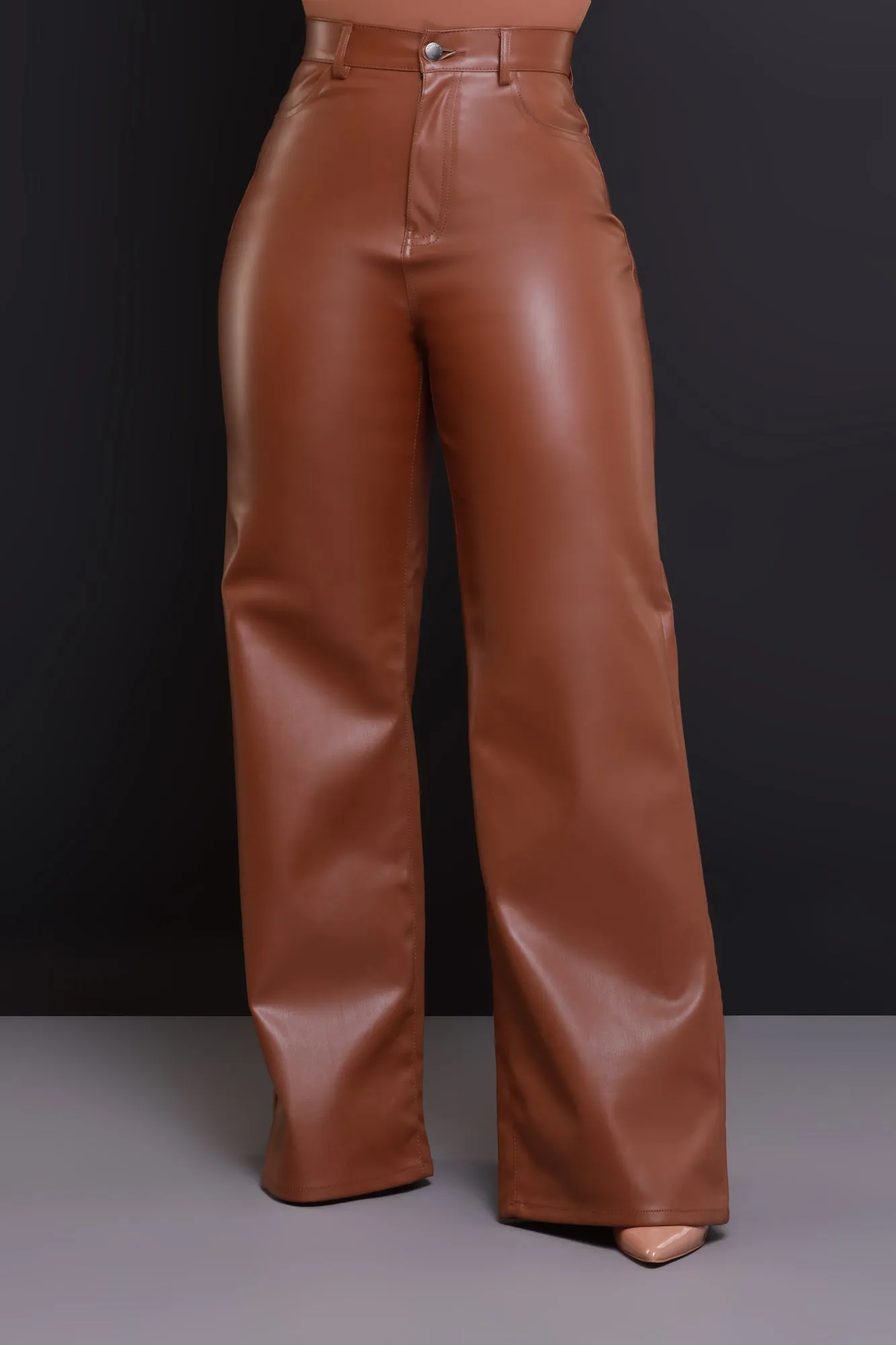 Offline Faux Leather Bootcut Pants - Caramel sold by Swankaposh product image thumbnail 2