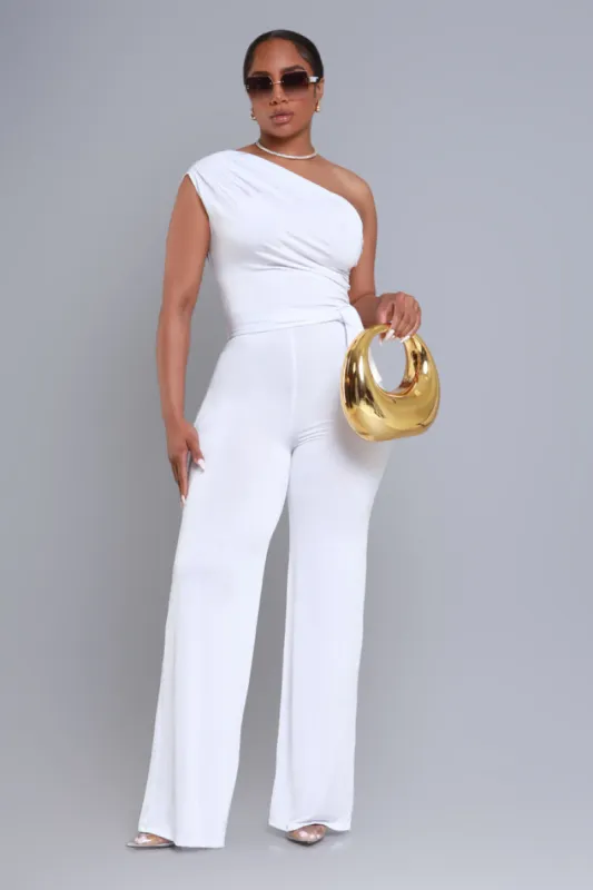 Better Off One Shoulder Jumpsuit - White sold by Swankaposh