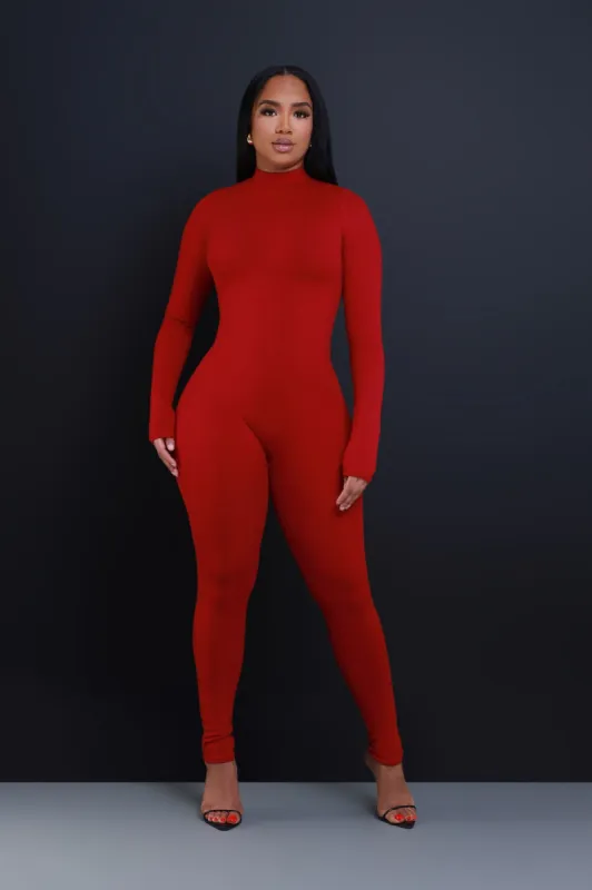 Tap Out Cellulite Deleter Mock Neck Jumpsuit - Ruby sold by Swankaposh