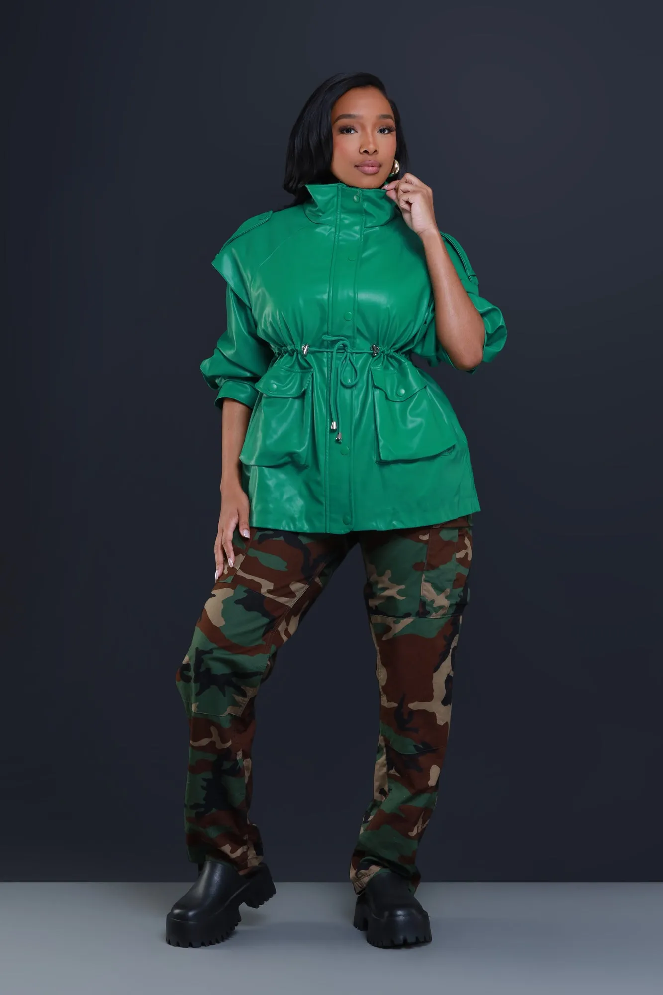 Seize The Day Faux Leather Jacket - Green sold by Swankaposh product image thumbnail 2