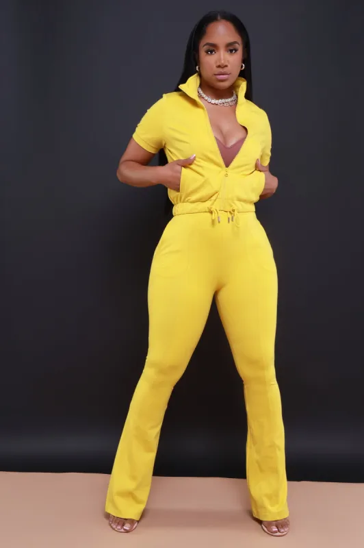 One Time Short Sleeve Flare Leg Pants Set - Citron sold by Swankaposh