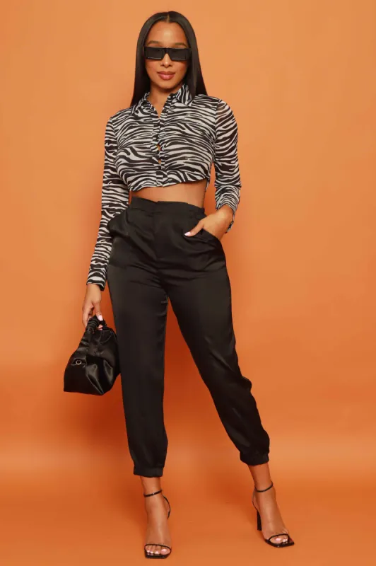 Vacation Vibes Satin Cargo Pants - Black sold by Swankaposh