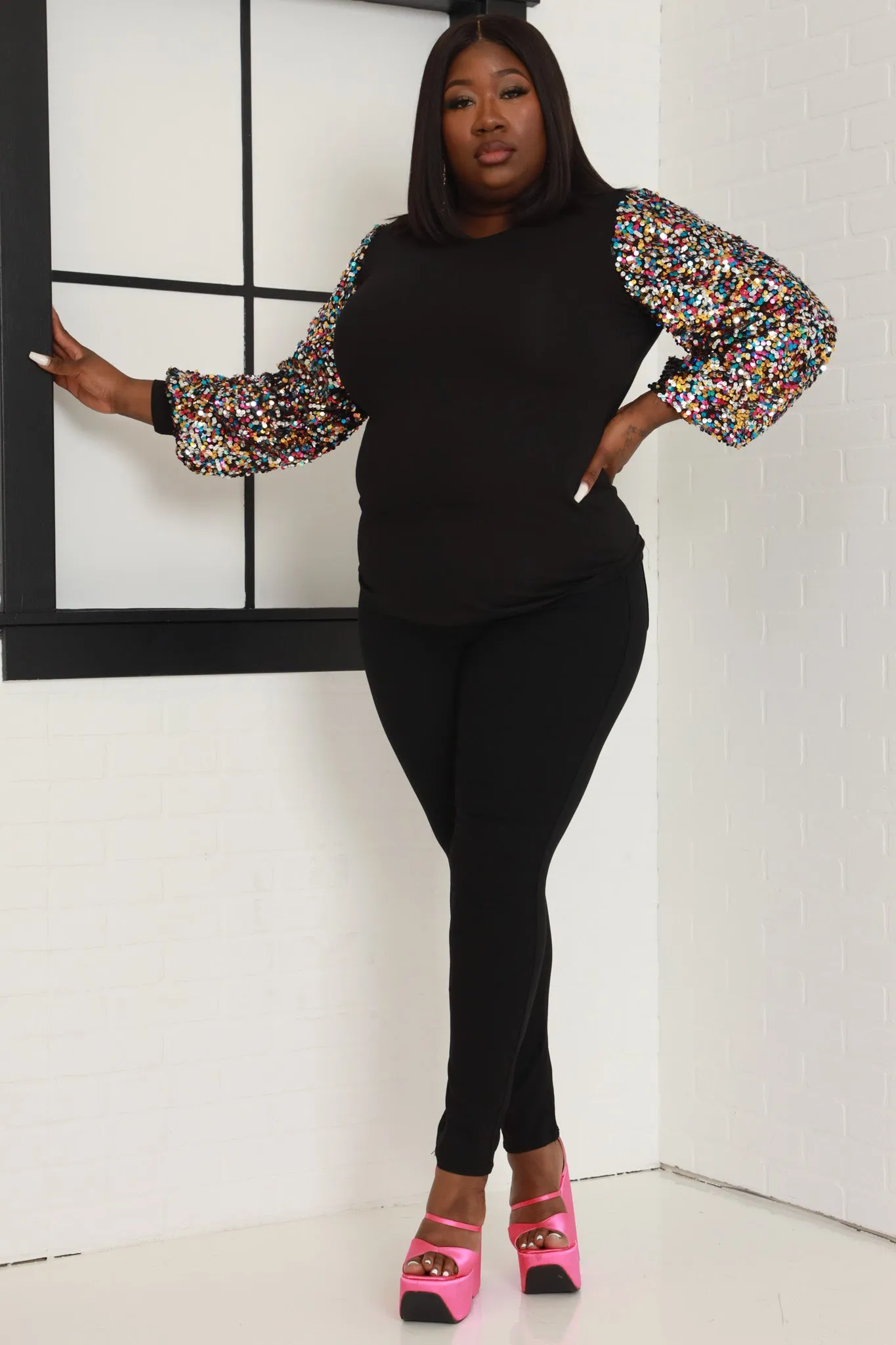 Edge Of Glory Multicolored Sequin Top - Black sold by Swankaposh product image thumbnail 3