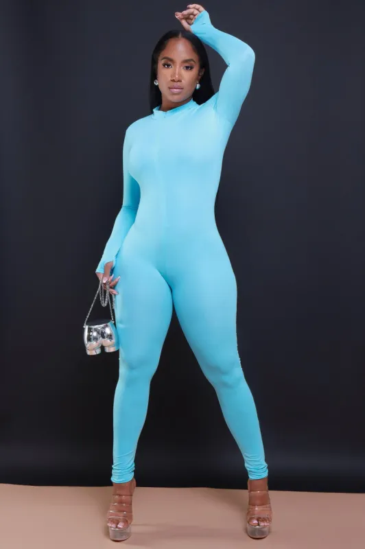 Save Tonight Mock Neck Jumpsuit - Baby Blue sold by Swankaposh