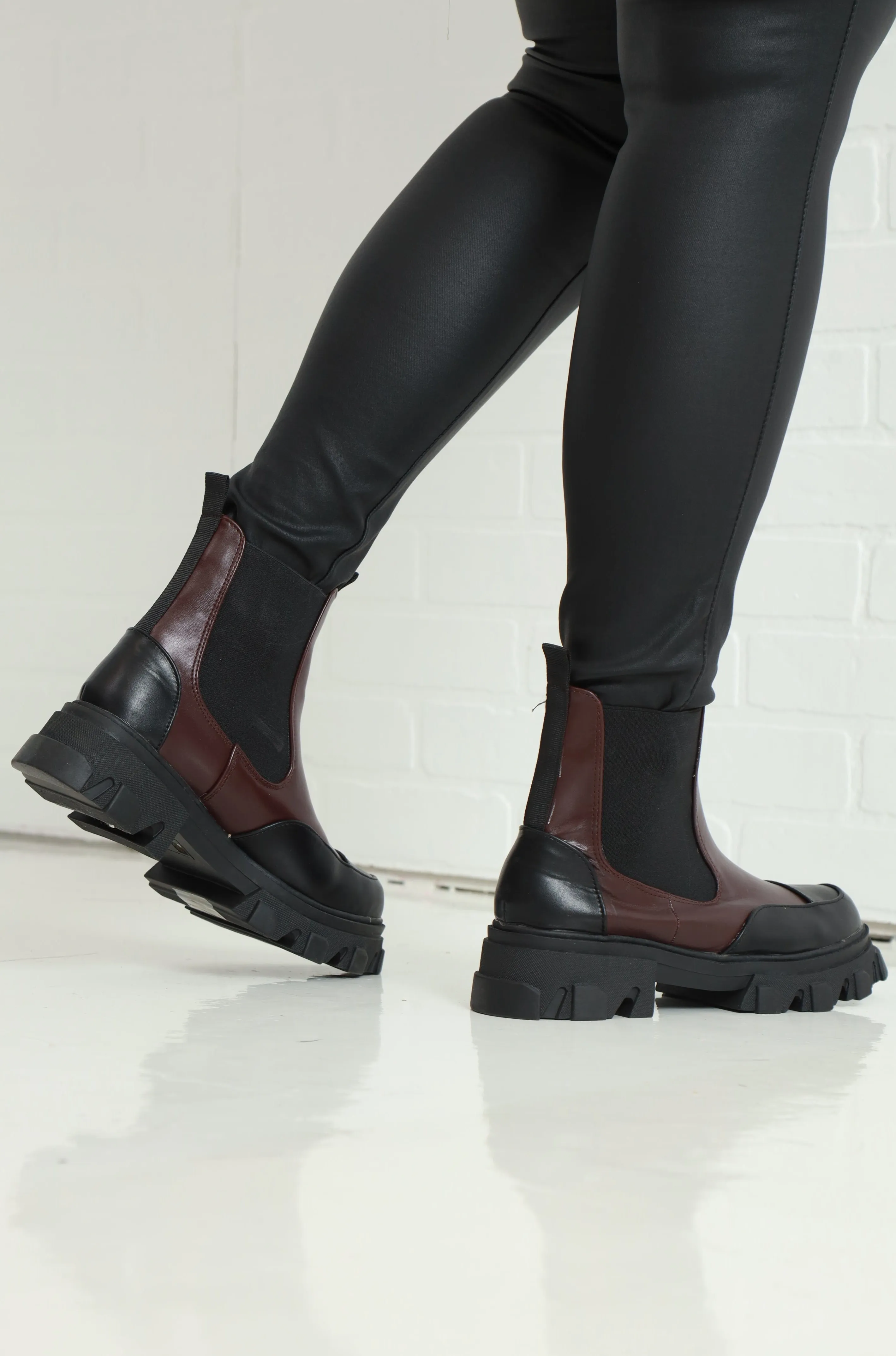 Pitch It Faux Leather Chunky Ankle Boot - Burgundy/Black sold by Swankaposh product image thumbnail 2