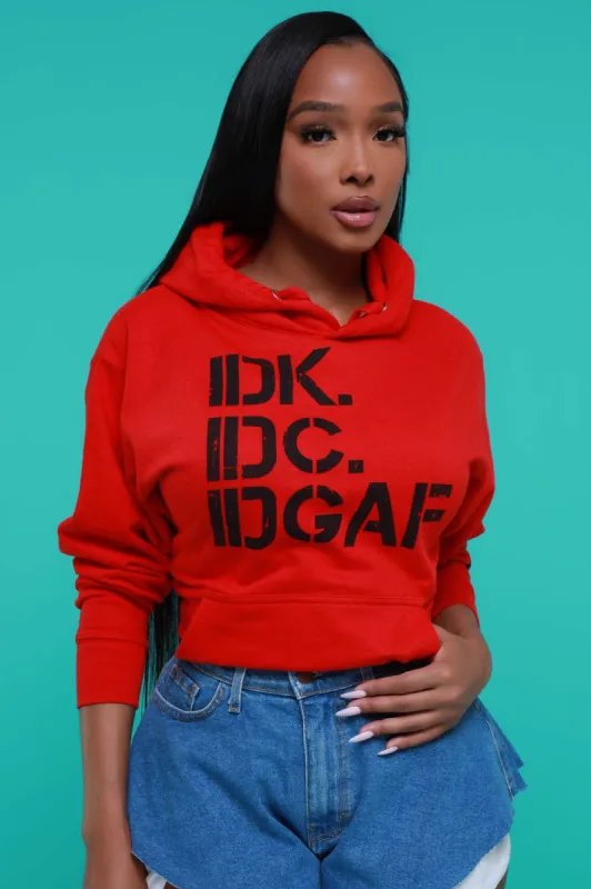 IDK, IDC Graphic Pullover Hoodie - Red sold by Swankaposh