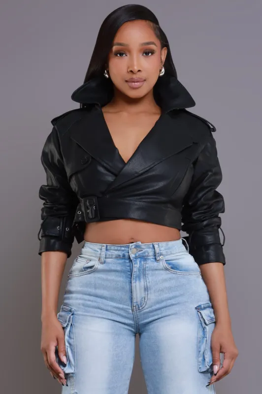 Eclipse Faux Leather Cropped Jacket - Black sold by Swankaposh
