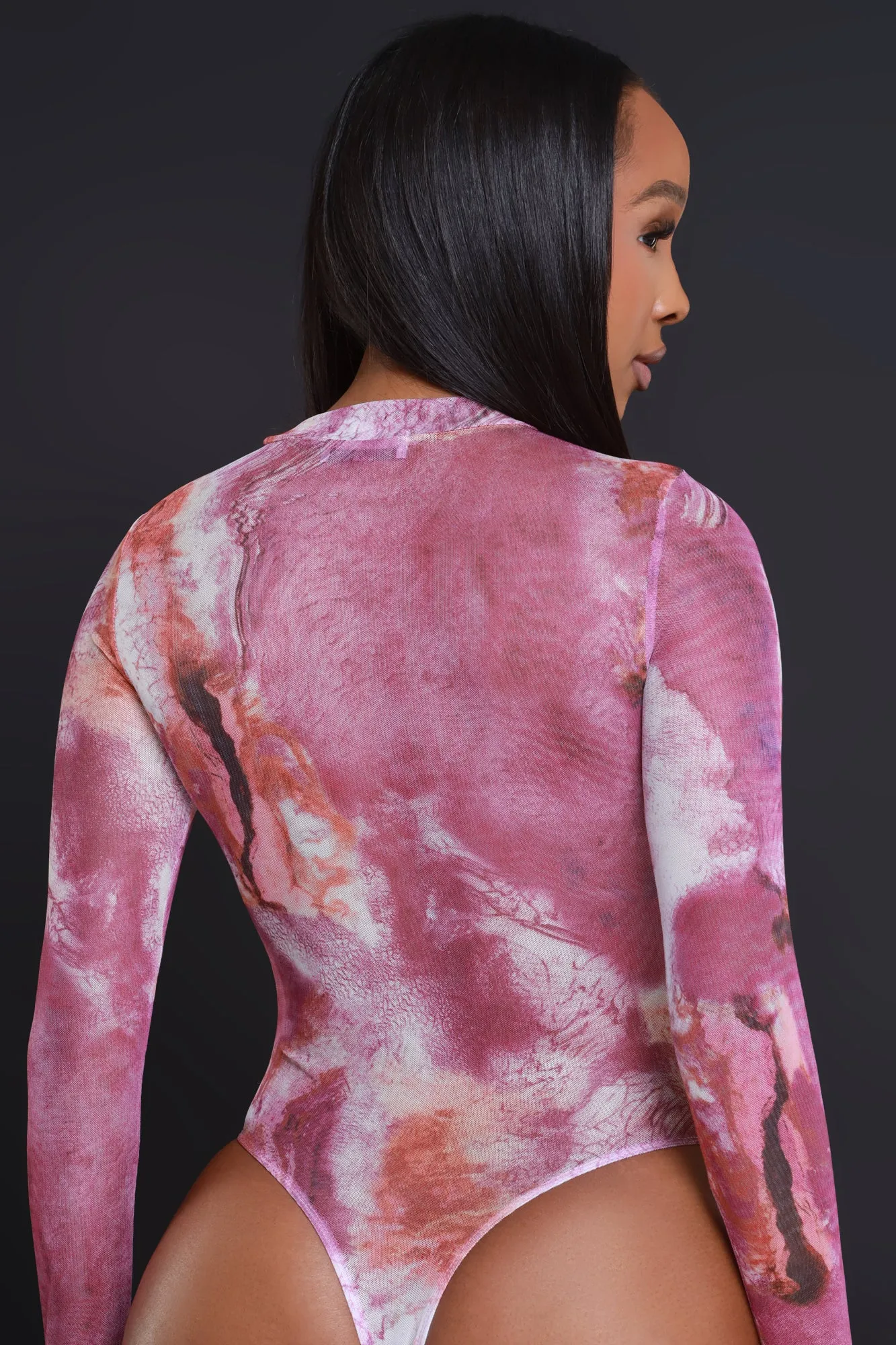 Around Me Printed Mesh Bodysuit - Fuchsia sold by Swankaposh product image thumbnail 4