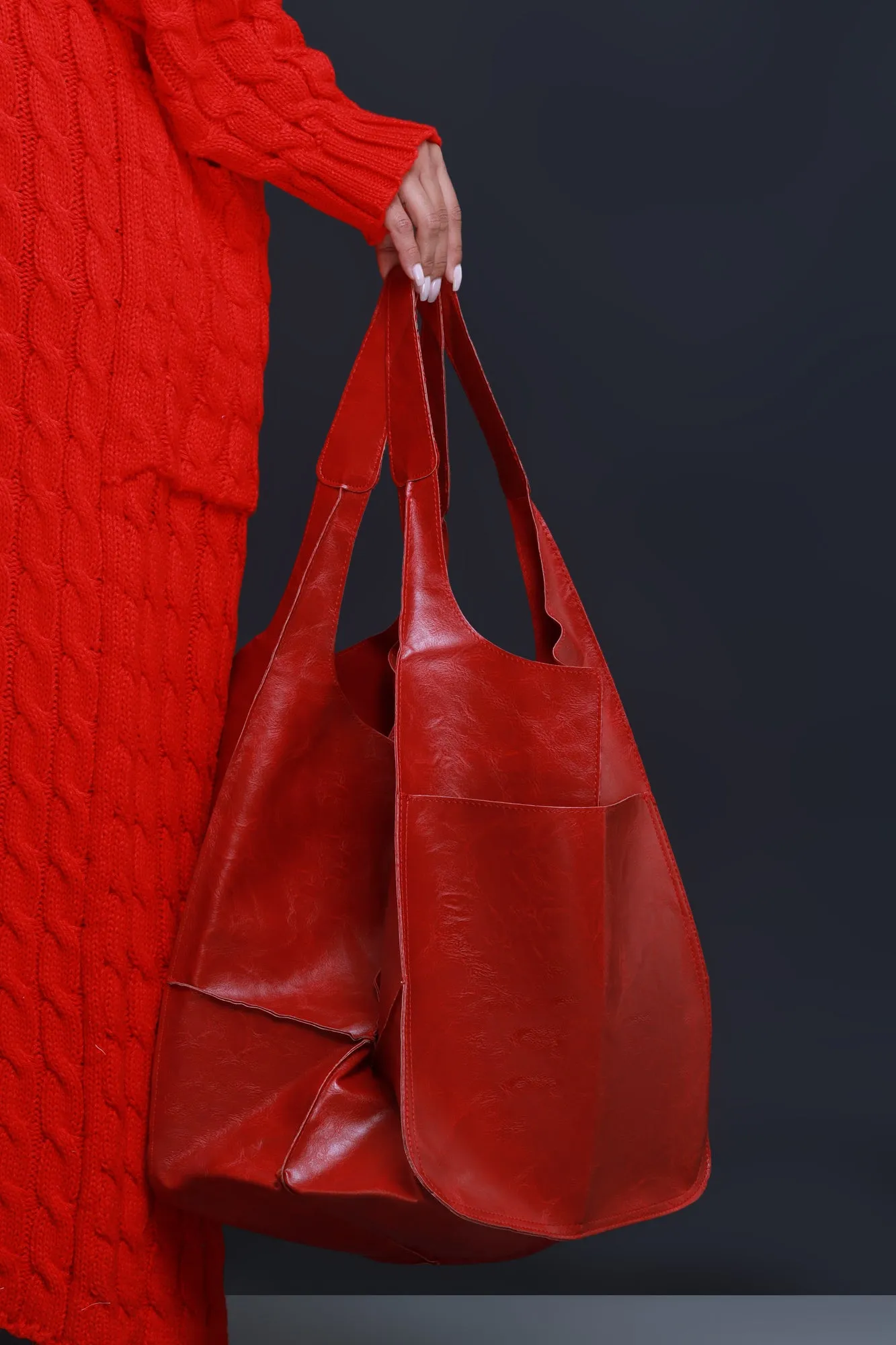 Plenty Of Time Faux Leather Tote Bag - Red sold by Swankaposh