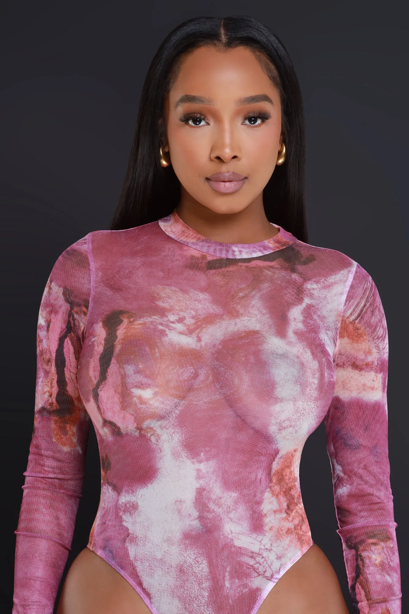 Around Me Printed Mesh Bodysuit - Fuchsia sold by Swankaposh