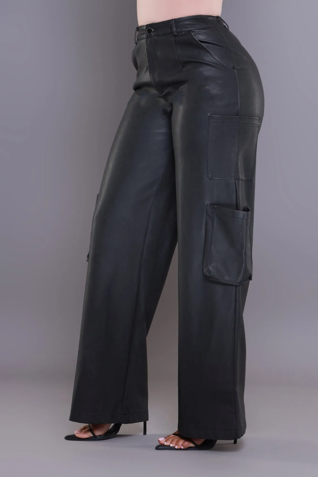 Night Watch Faux Leather Cargo Pants - Black sold by Swankaposh product image thumbnail 5