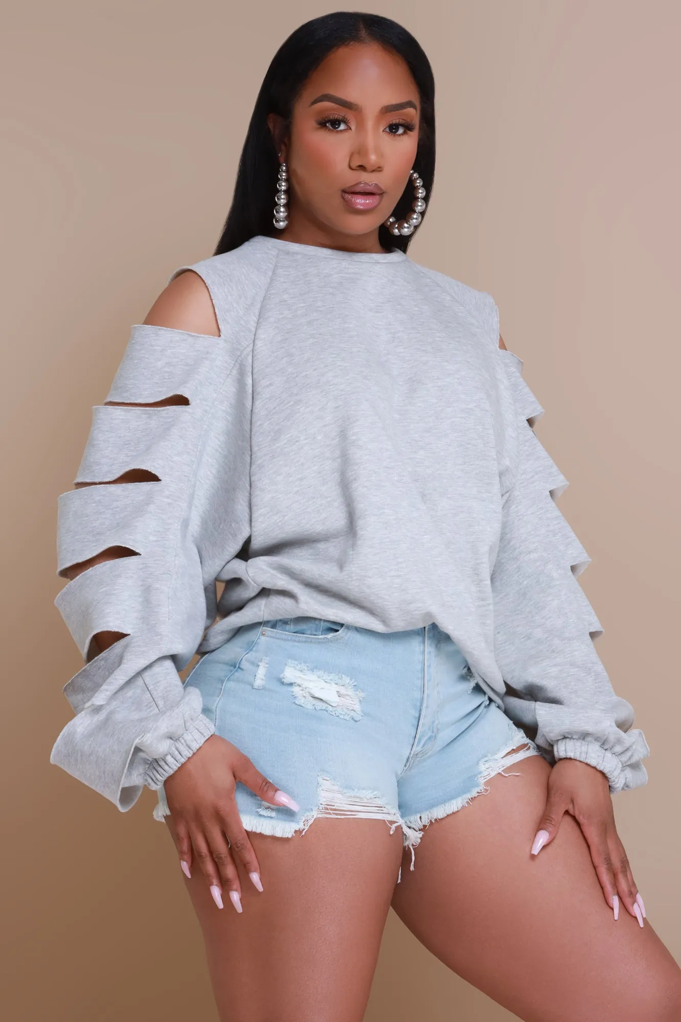 Feeling Edgy Laser Cut Sweatshirt - Heather Grey sold by Swankaposh