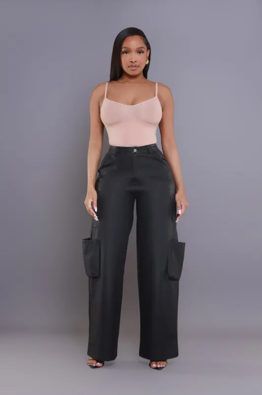 Night Watch Faux Leather Cargo Pants - Black sold by Swankaposh