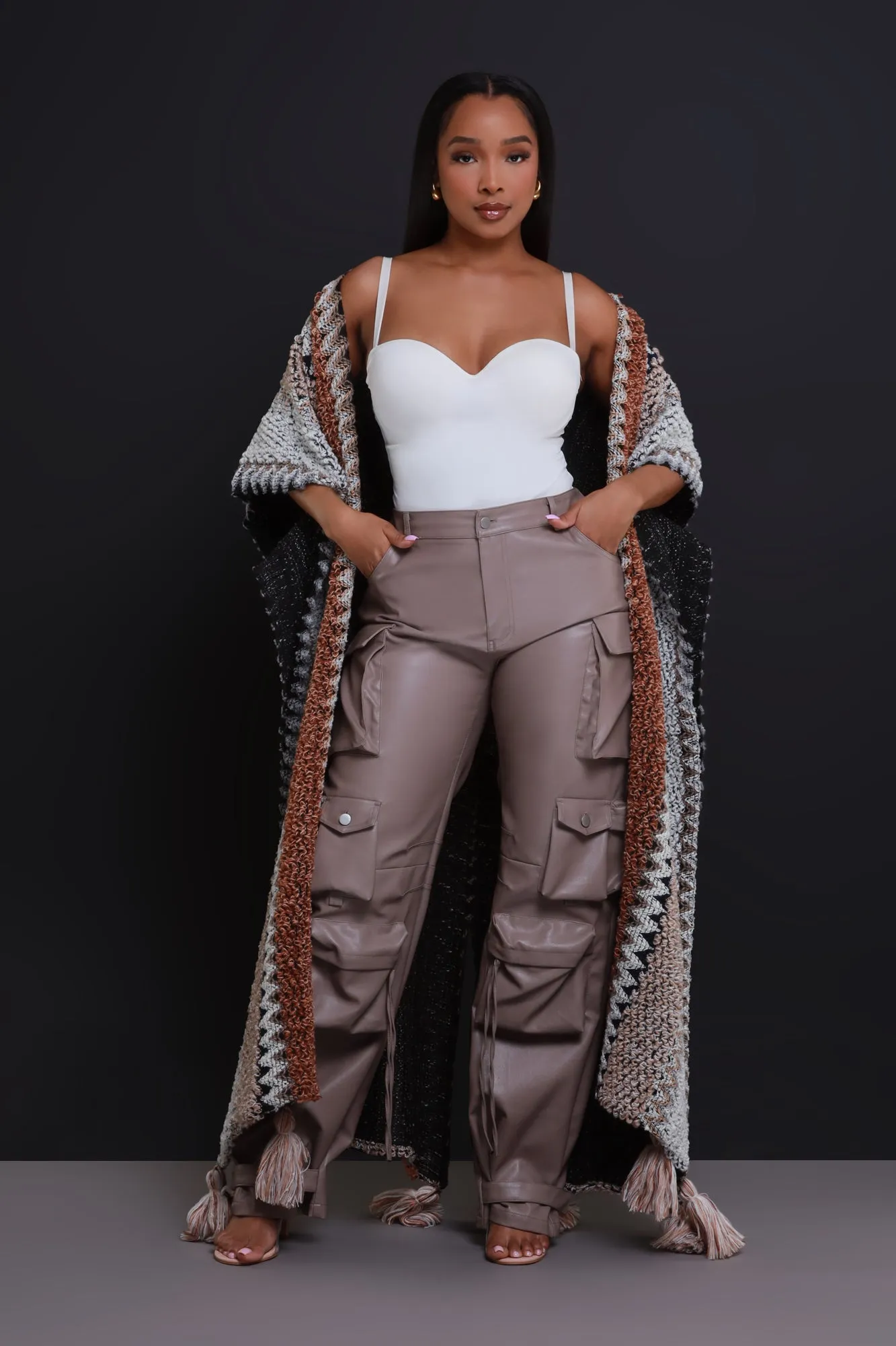 Undefeated Faux Leather Cargo Pants - Taupe sold by Swankaposh