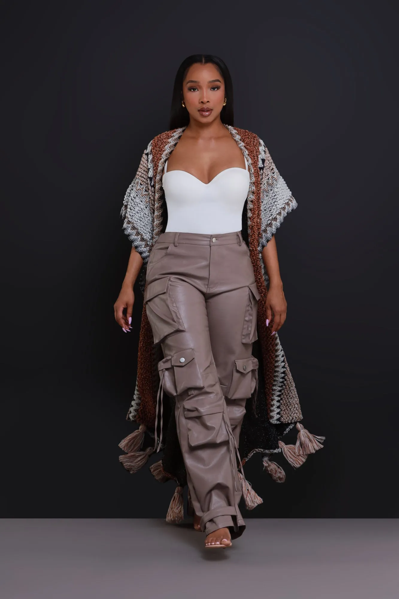 Undefeated Faux Leather Cargo Pants - Taupe sold by Swankaposh product image thumbnail 4