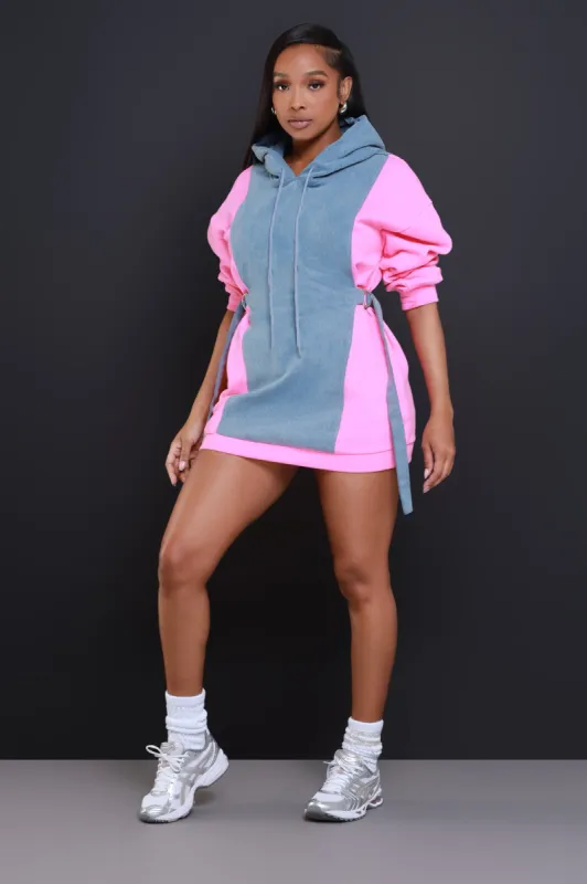 Wannabe Contrast Hooded Mini Dress - Pink/Grey sold by Swankaposh