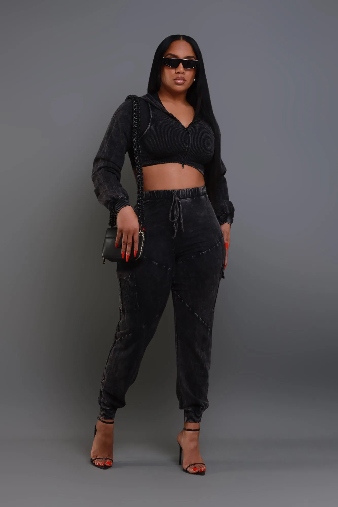 Big Ask Hooded Cargo Pants Set - Black sold by Swankaposh