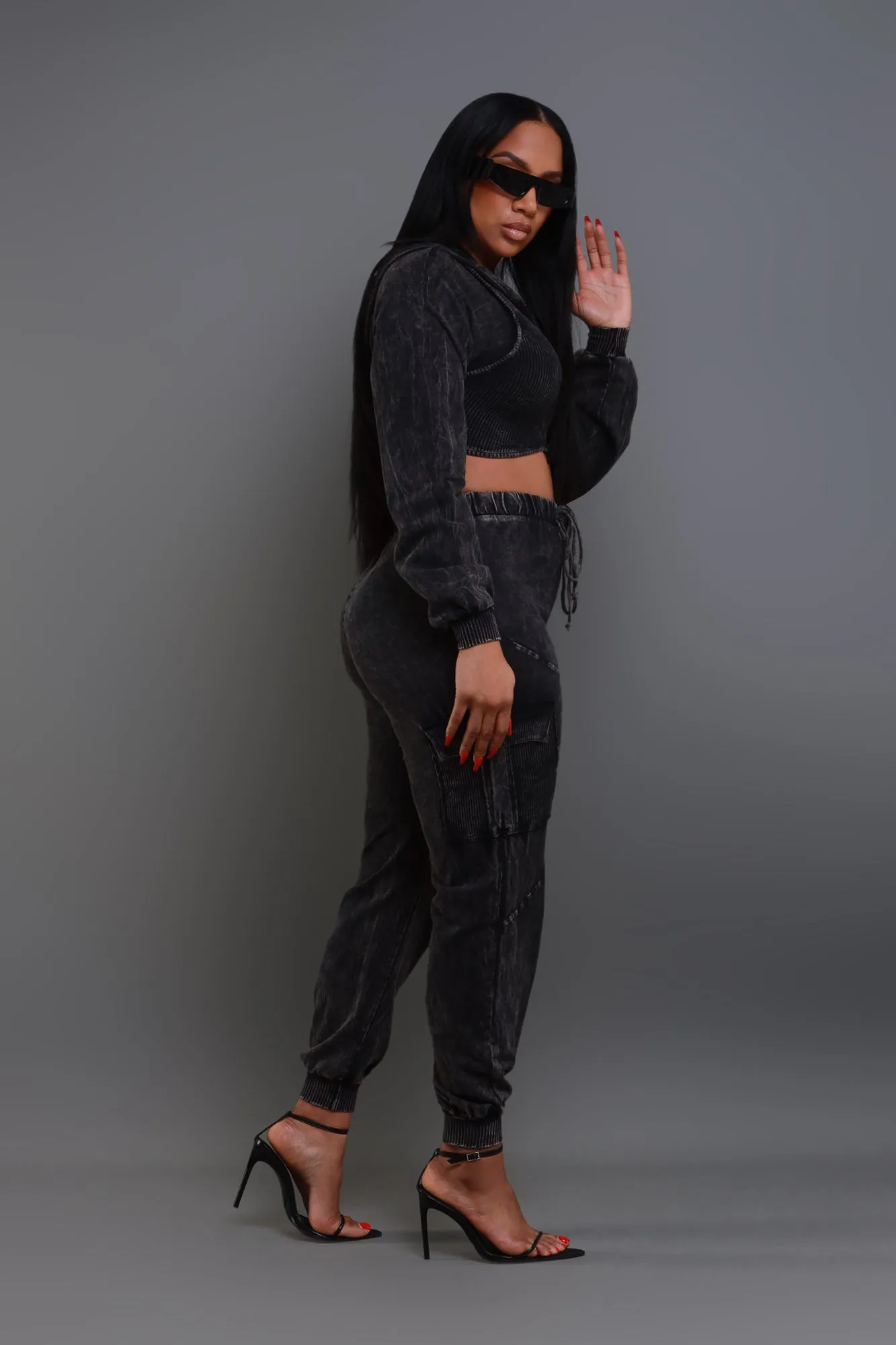 Big Ask Hooded Cargo Pants Set - Black sold by Swankaposh product image thumbnail 2