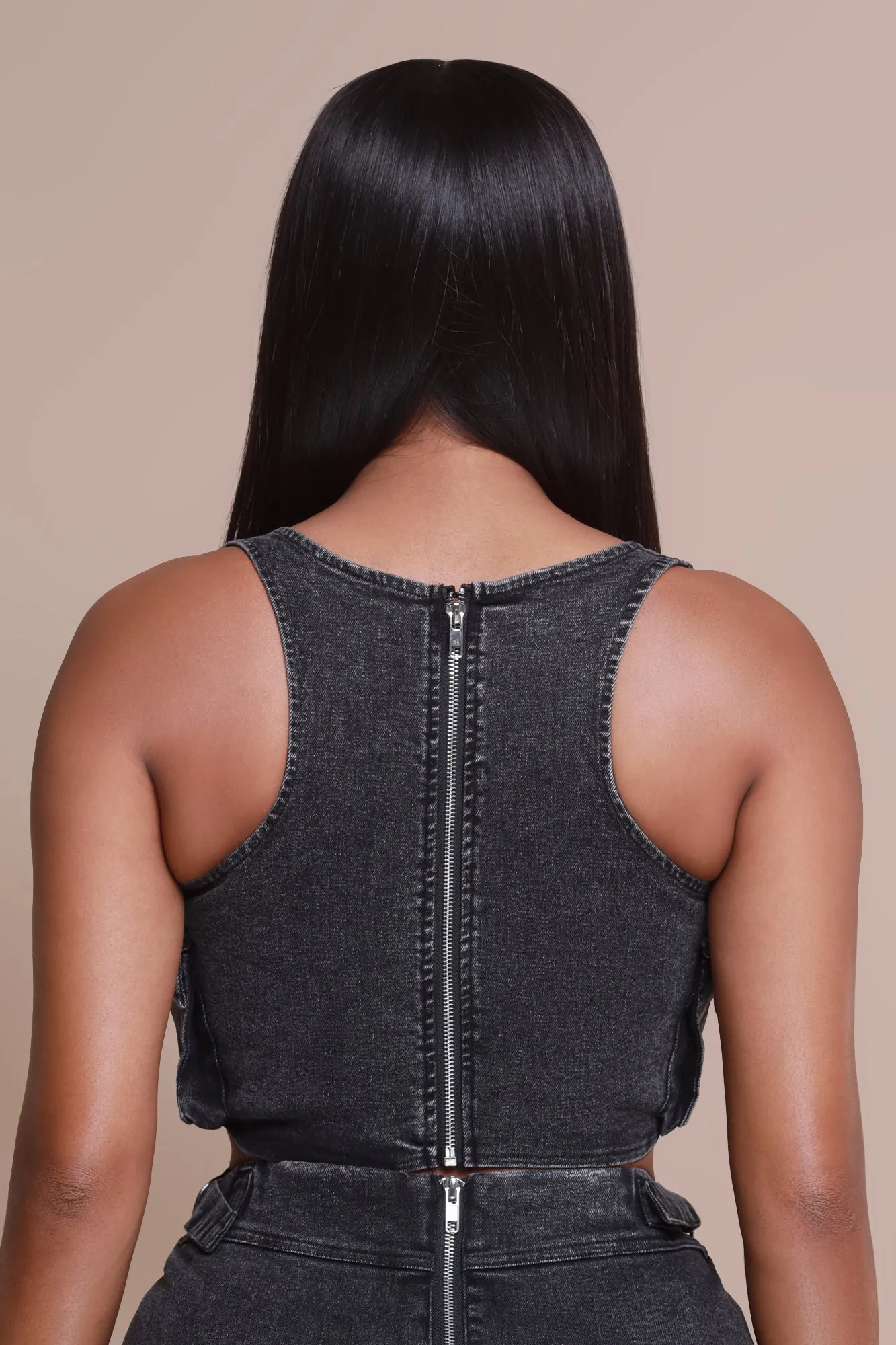 Rock Remix Denim Crop Top - Black Mineral Wash sold by Swankaposh product image thumbnail 2