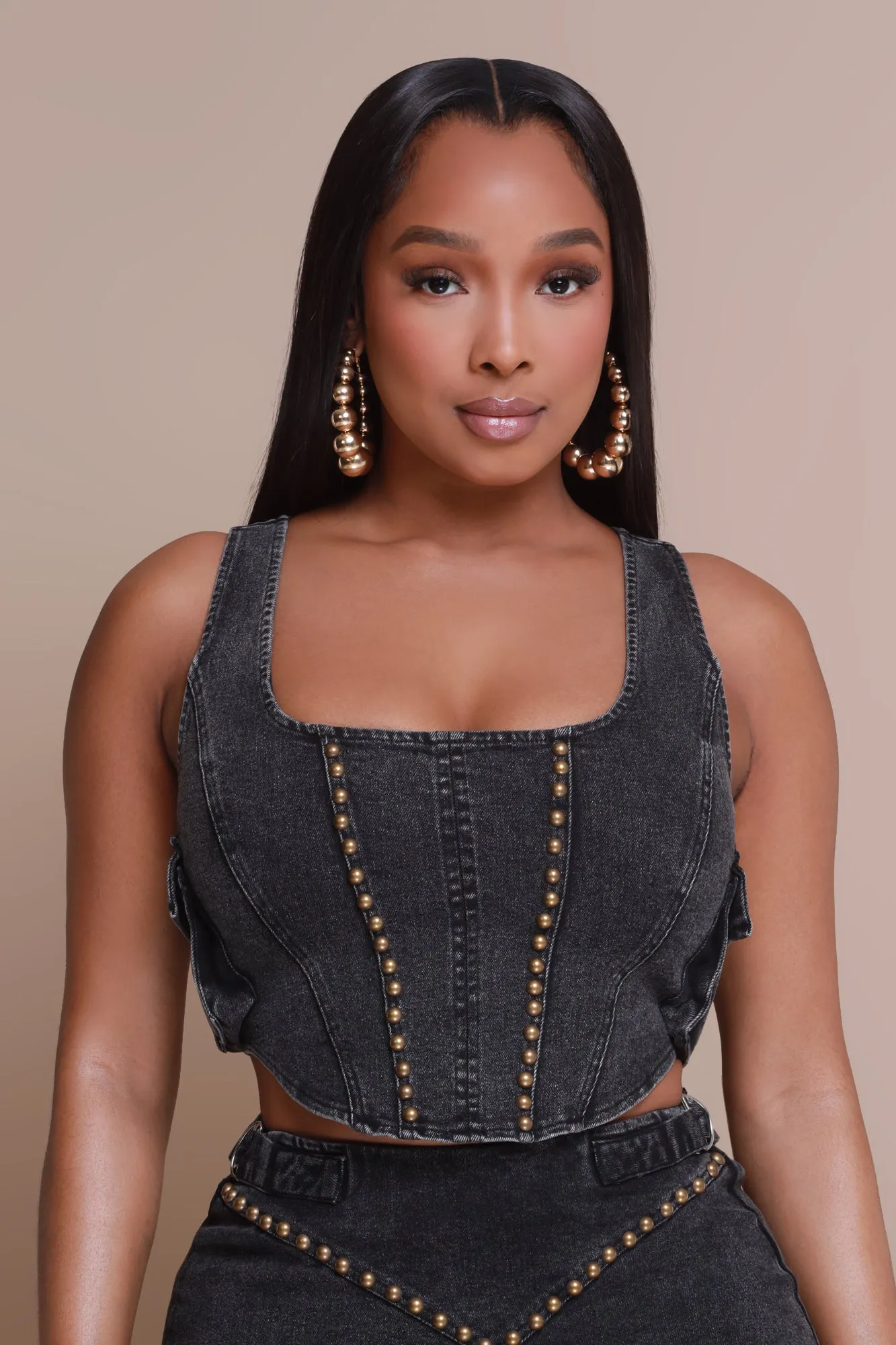 Rock Remix Denim Crop Top - Black Mineral Wash sold by Swankaposh