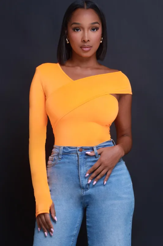 Jagged Edge Asymmetrical Top - Orange sold by Swankaposh