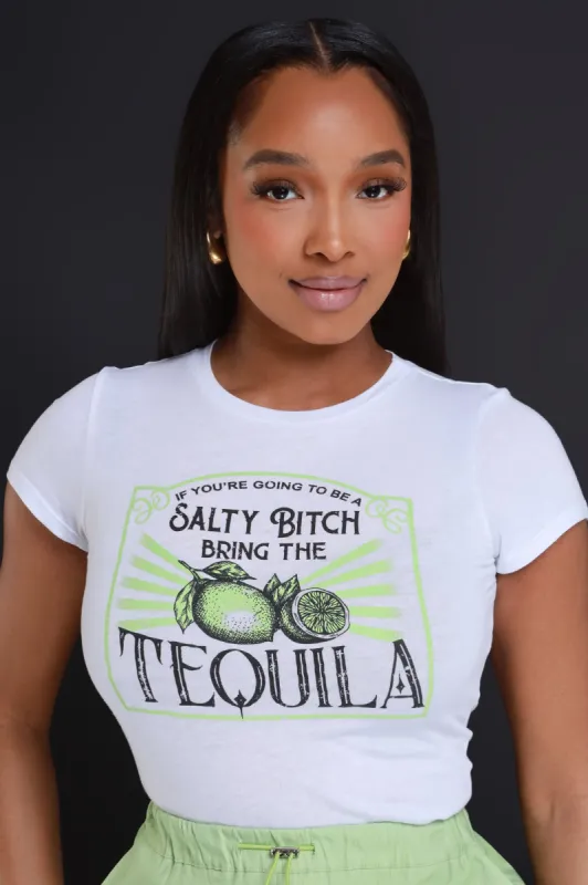 Tequila Shot Cropped Graphic T-Shirt - White sold by Swankaposh