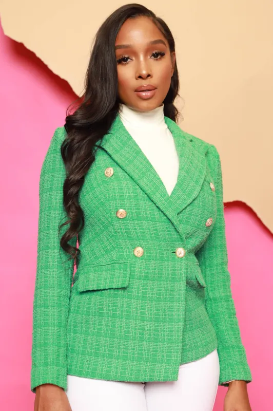 High Society Double Breasted Boyfriend Blazer - Green sold by Swankaposh