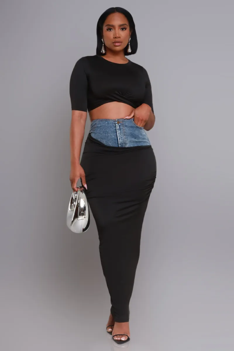 At Rest Cropped Maxi Skirt Set - Black/Denim sold by Swankaposh