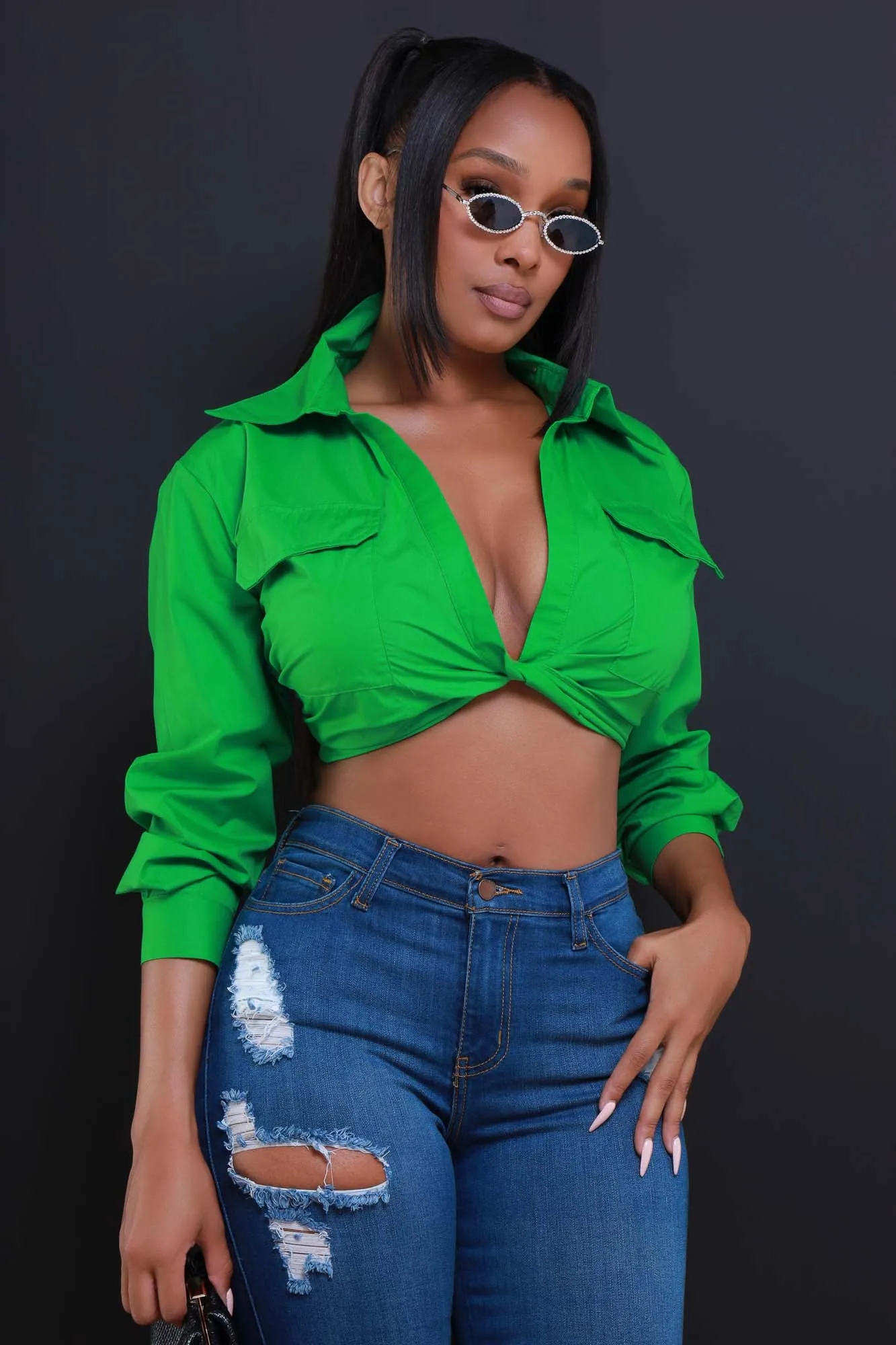 What’s The Case Twist Up Top - Kelly Green sold by Swankaposh product image thumbnail 5