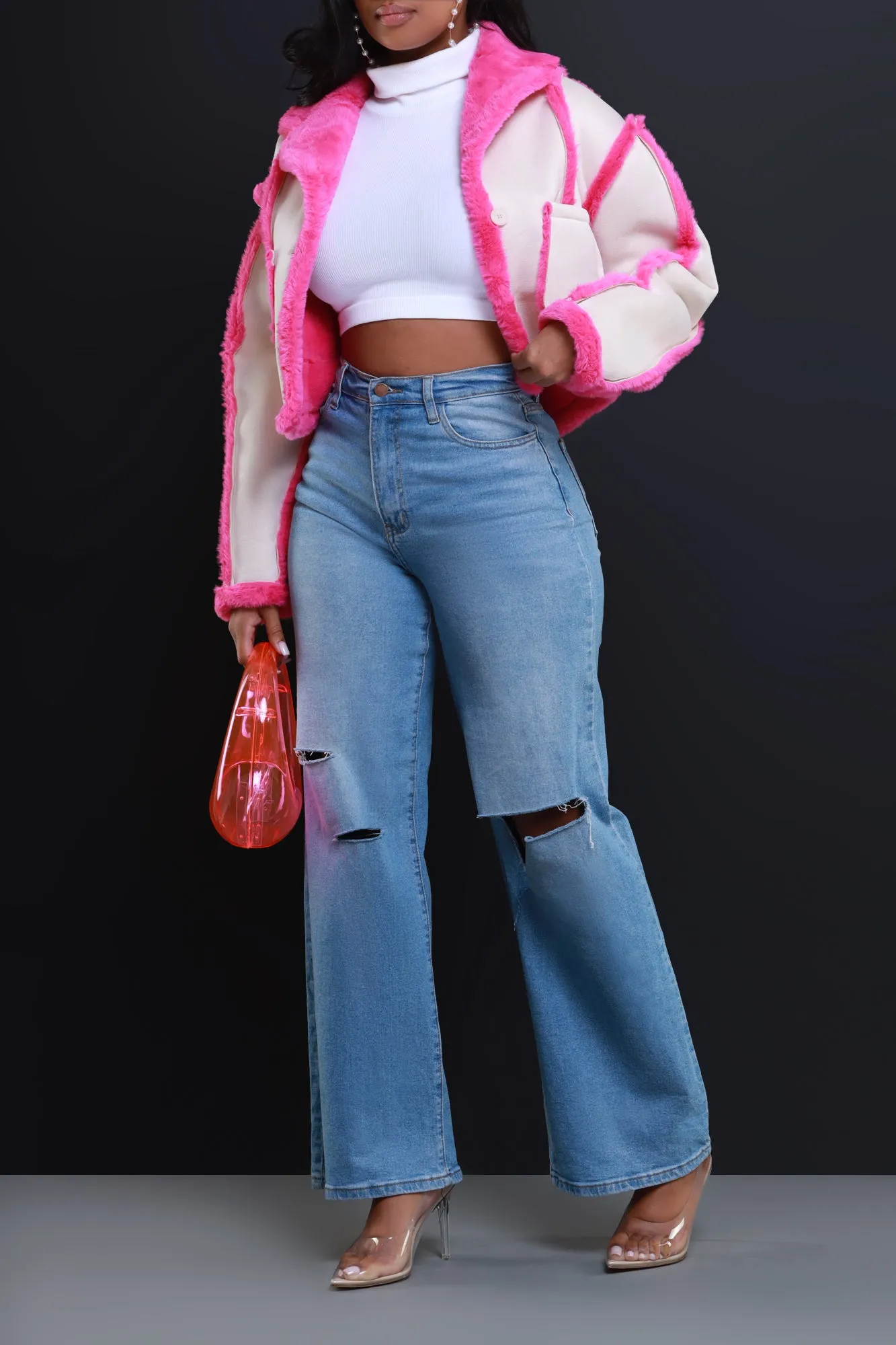 Clear It Up Suede Contrast Jacket - Cream/Pink sold by Swankaposh product image thumbnail 4