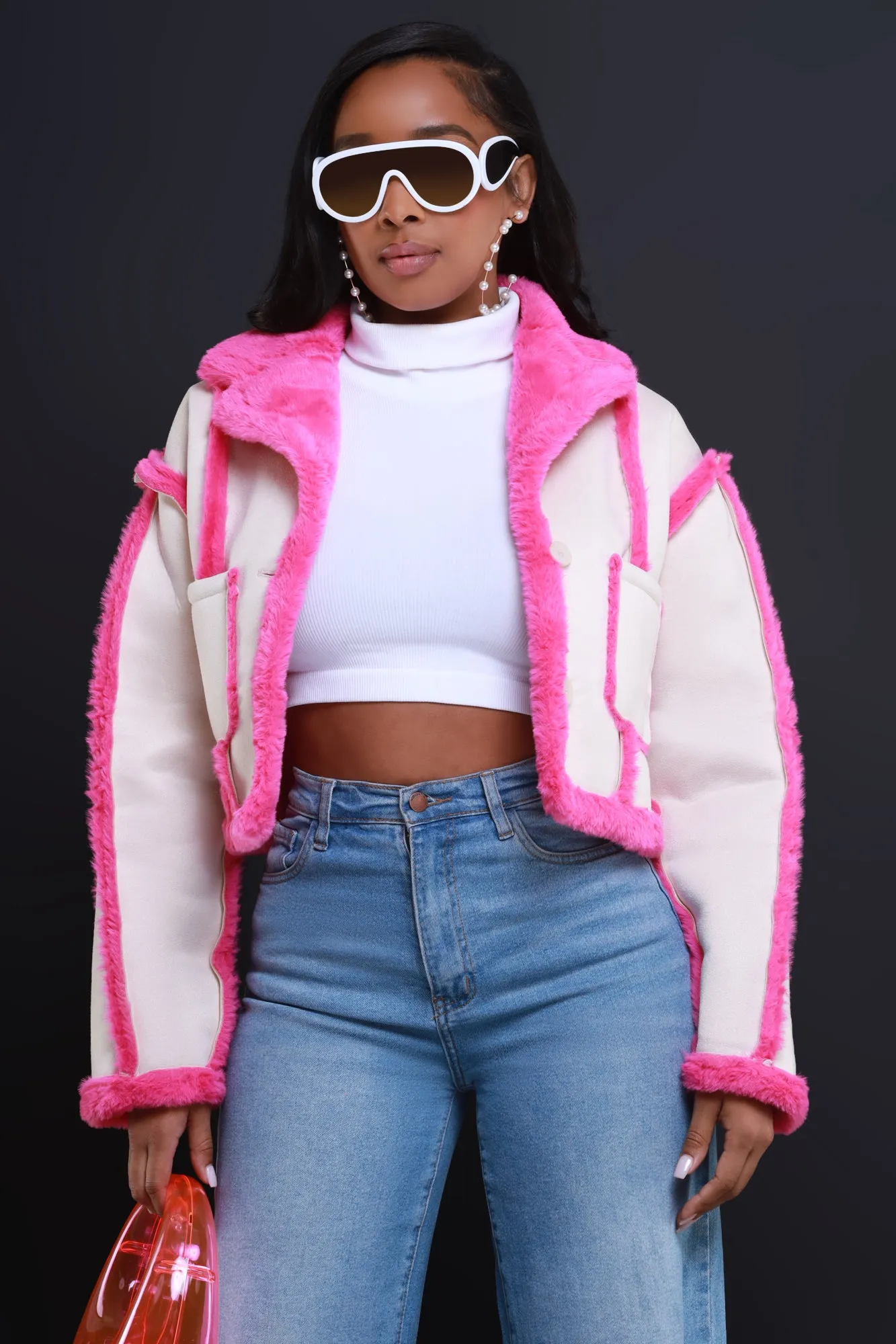 Clear It Up Suede Contrast Jacket - Cream/Pink sold by Swankaposh product image thumbnail 5