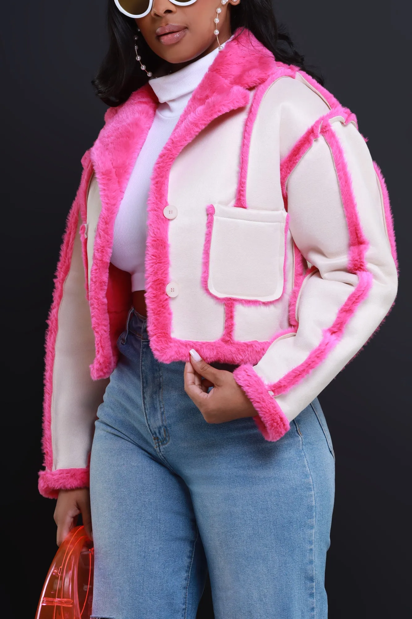 Clear It Up Suede Contrast Jacket - Cream/Pink sold by Swankaposh