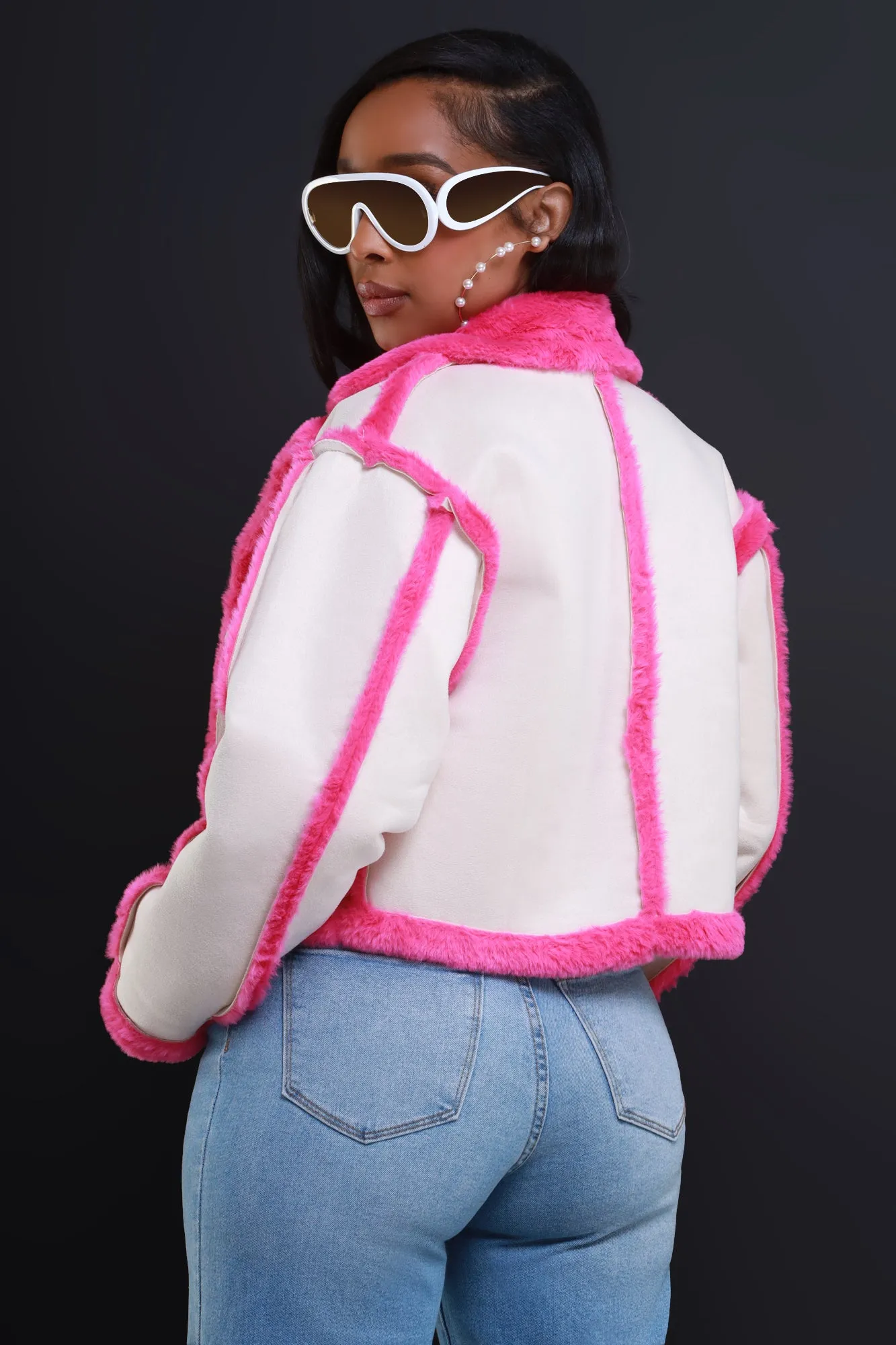 Clear It Up Suede Contrast Jacket - Cream/Pink sold by Swankaposh product image thumbnail 3