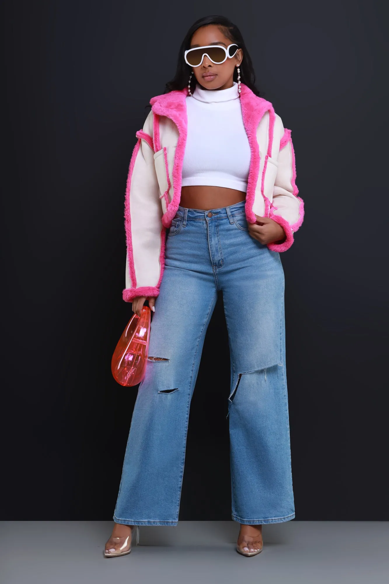 Clear It Up Suede Contrast Jacket - Cream/Pink sold by Swankaposh product image thumbnail 2