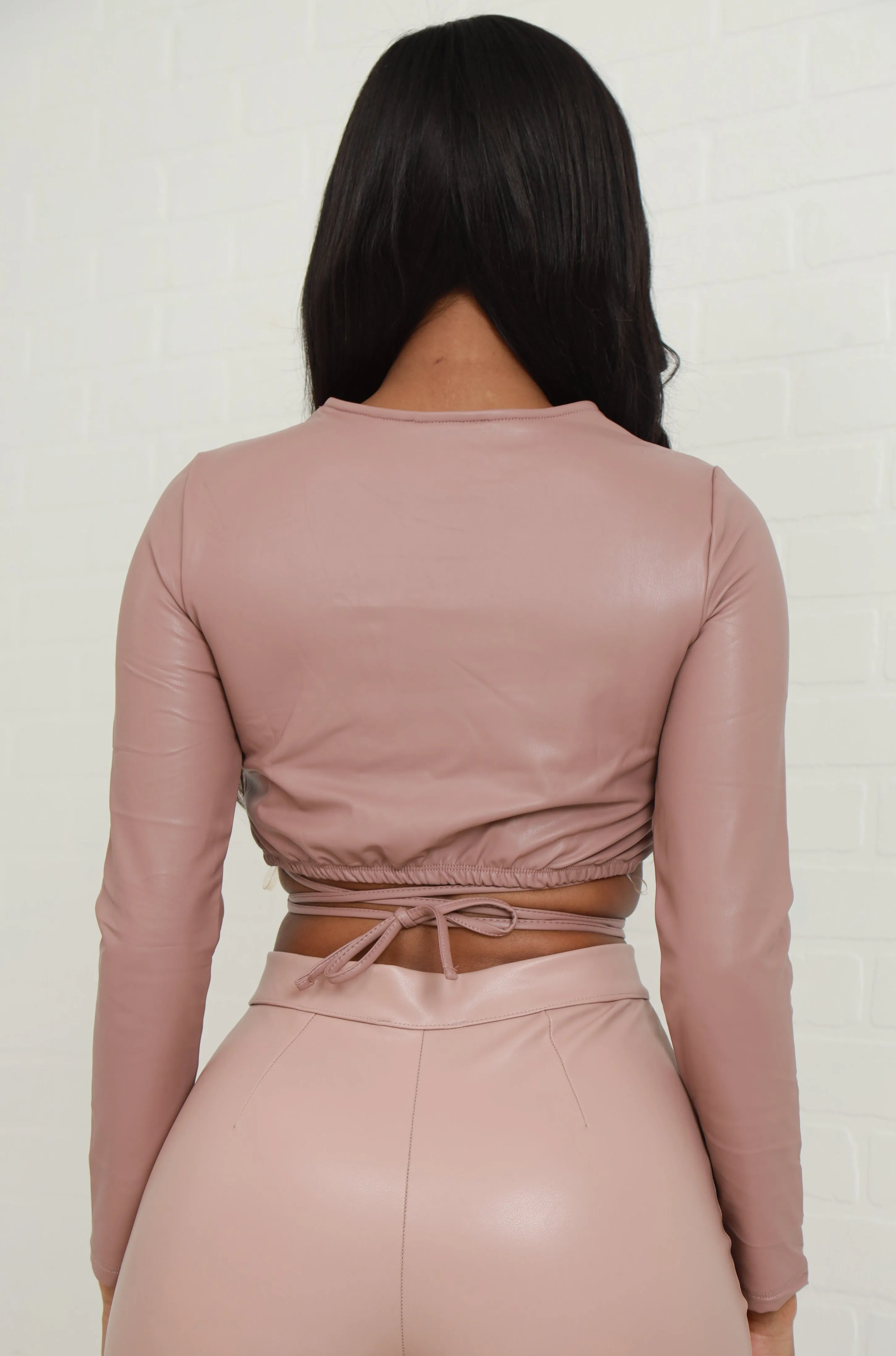 Dial Tone Faux Leather Tie Up Crop Top - Dark Blush sold by Swankaposh product image thumbnail 3